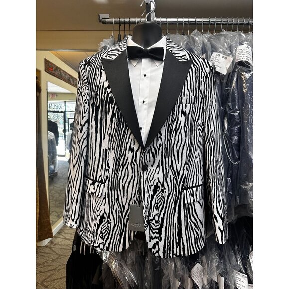 NWT Slim Fit Zebra Patterned White Men Prom Blazer - Wessi 44 - Picture 2 of 9